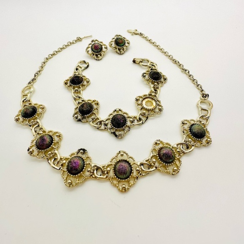 Vintage Peacock Ore Necklace Parure Set